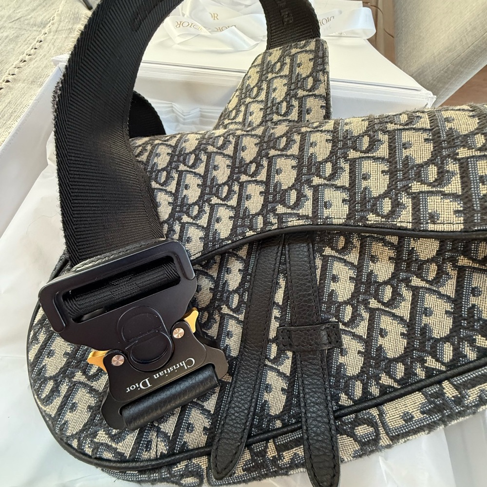 Dior Blue and Black Monogram Canvas Bag - Picture 2 of 7